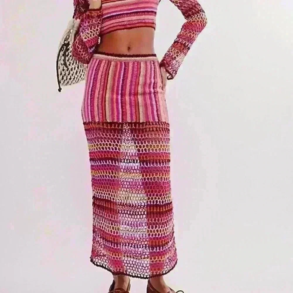 Free People Sunrise Bali Crochet Maxi Skirt‎ NWT size S